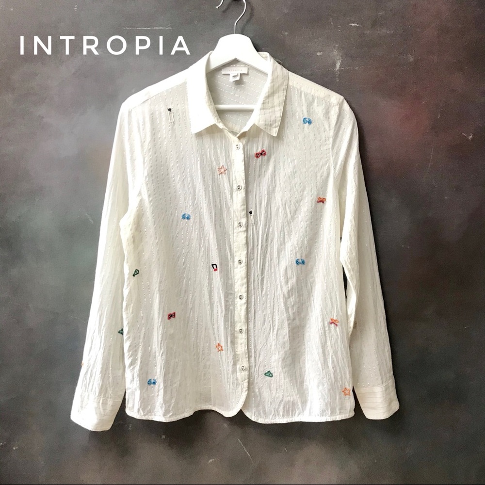 Intropia Vibes Crinkle Shirt Beaded Details Top